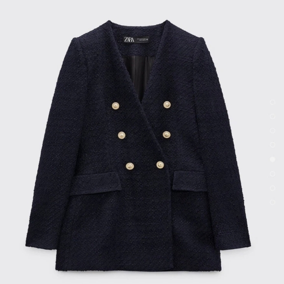 Zara Navy Lapelless Double-Breasted Blazer - Picture 4 of 8